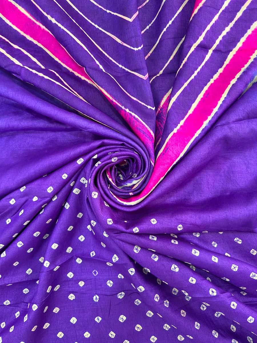 Pure Handloom Tusser Silk Leheriya ✨ with a stunning Bandhani Pallu ❤️