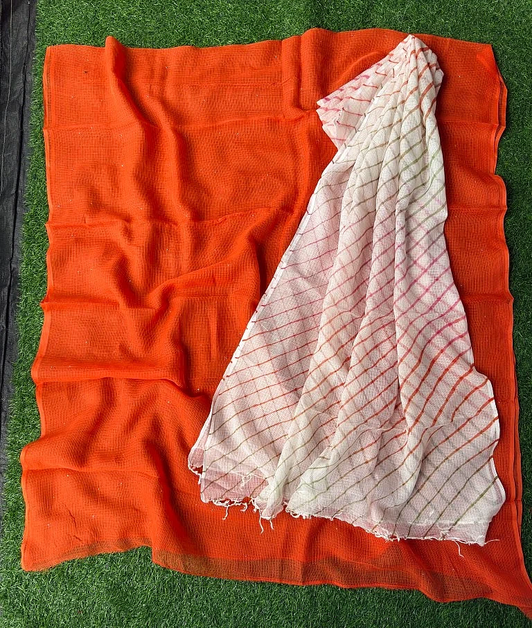 Pure Kora Cotton Suit Set With Mukesh Work And Multi Colour Leheriya Duptta