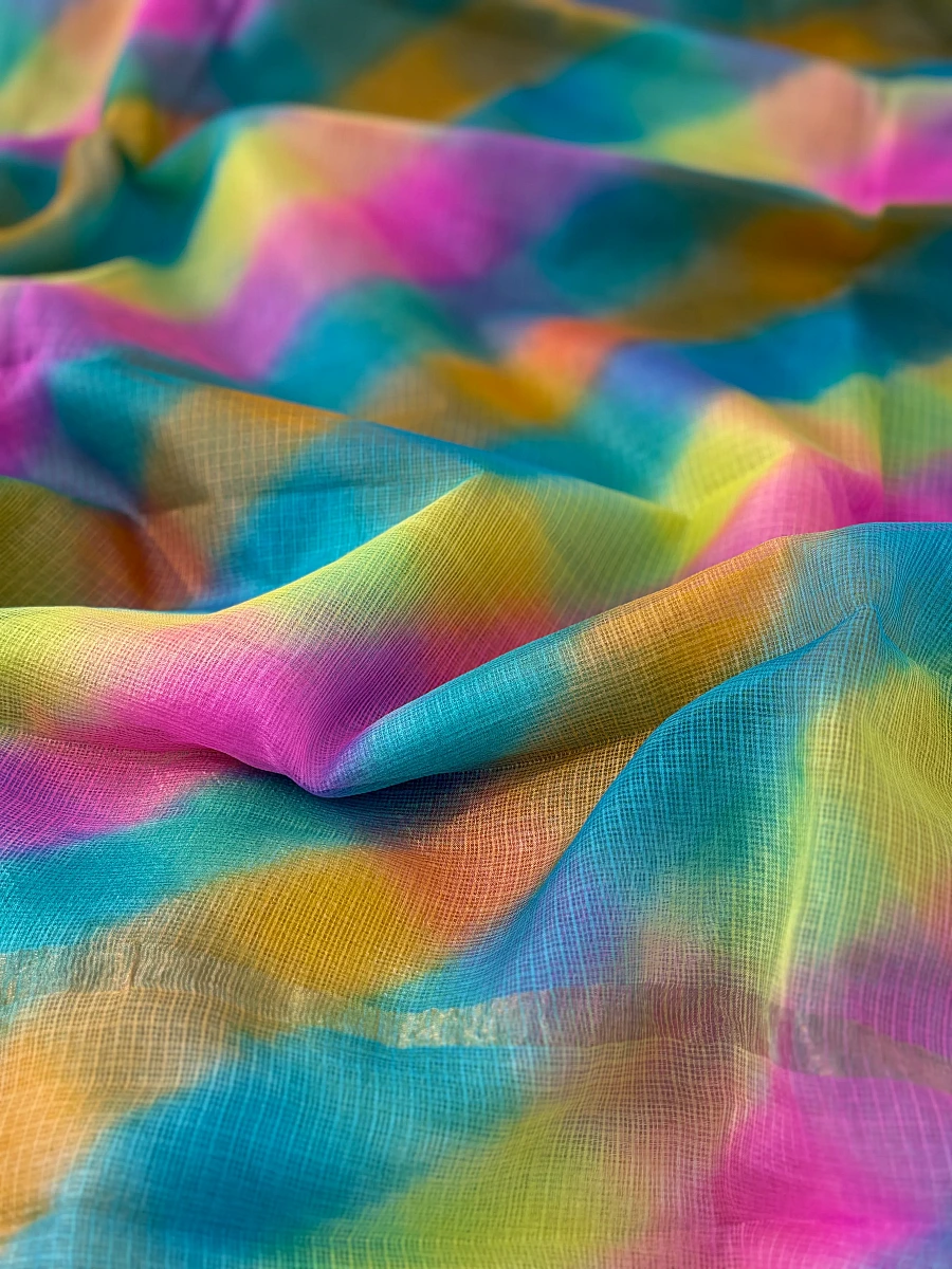 Pure Kora Silk Handmade Samundar Leheriya Saree - Image 3