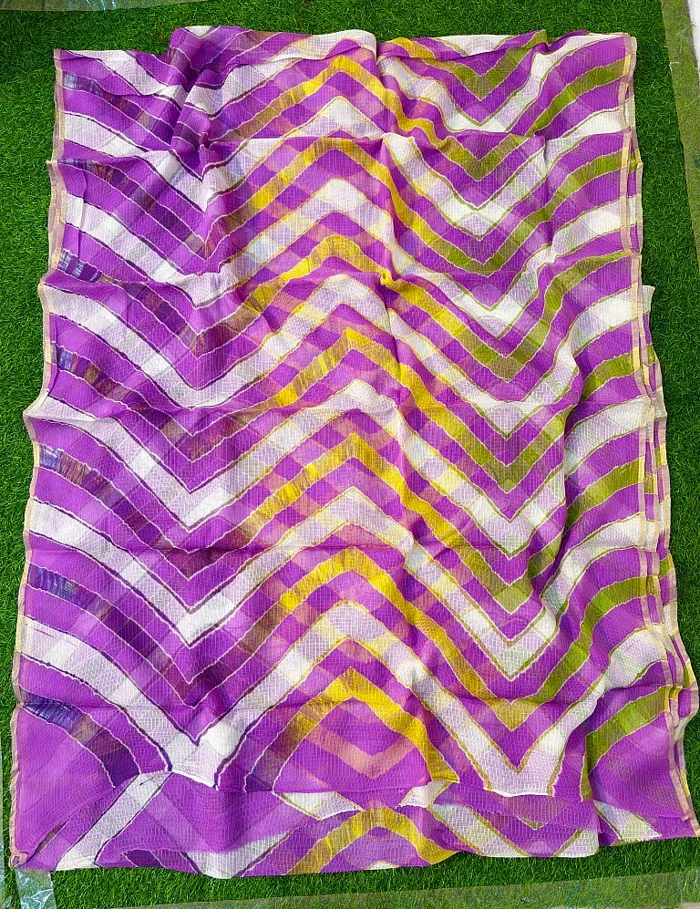 Purple Pure Kota Cotton Leheriya Multicolour Saree