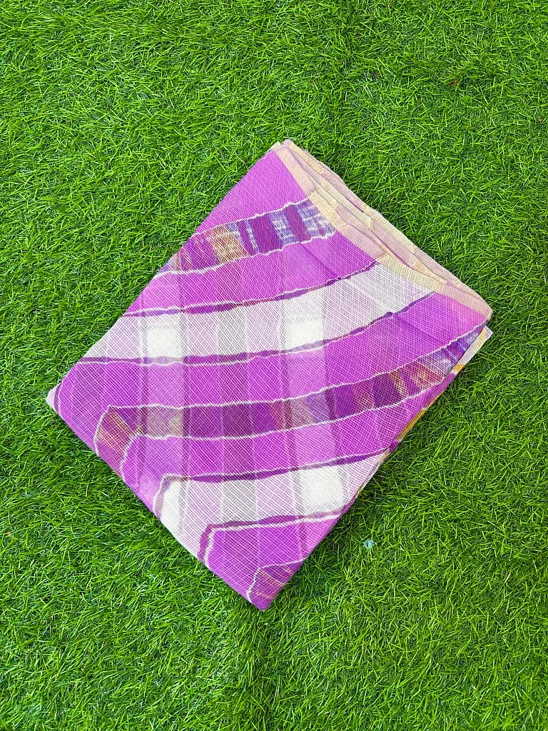 Purple Pure Kota Cotton Leheriya Multicolour Saree - Image 2