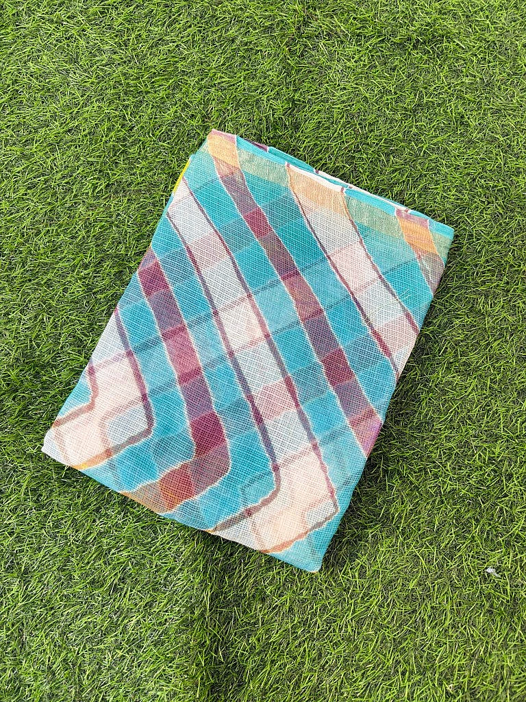 Blue Pure Kota Cotton Leheriya Multicolour Saree - Image 2