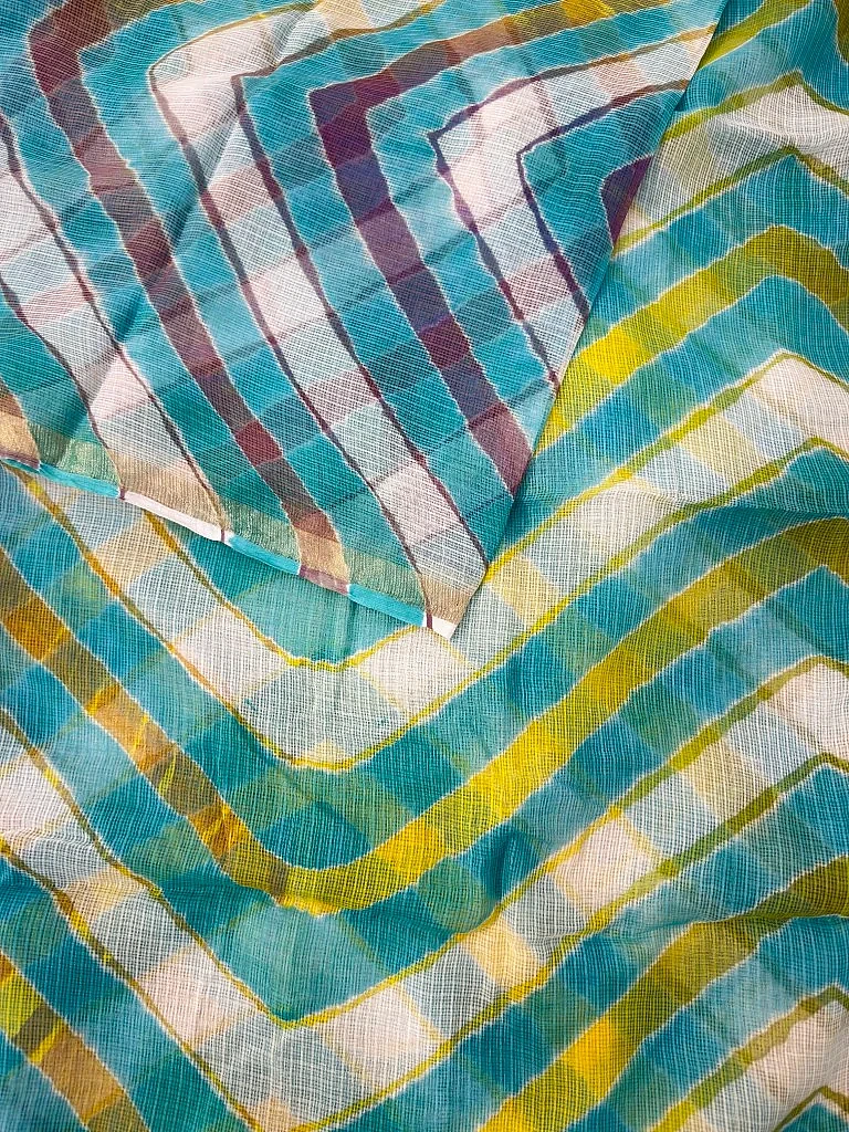 Blue Pure Kota Cotton Leheriya Multicolour Saree - Image 3