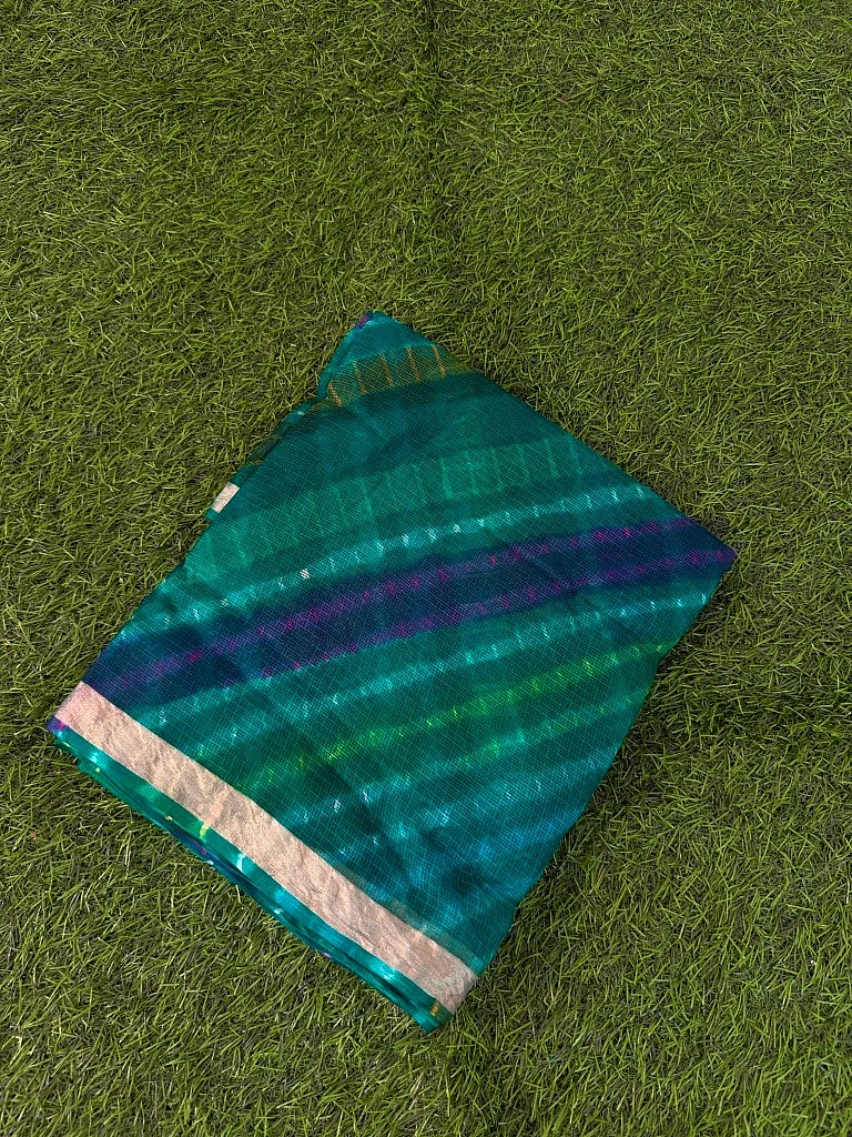 Pure Kota Silk Multi-Colour Leheriya Saree (Green) - Image 2