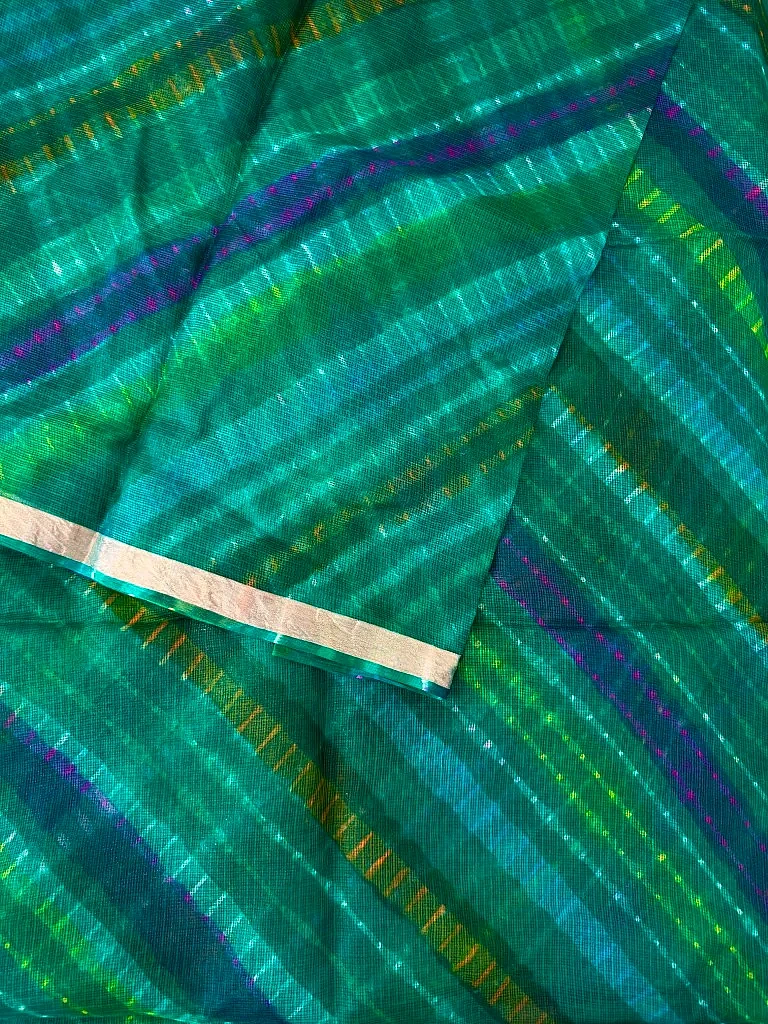 Pure Kota Silk Multi-Colour Leheriya Saree (Green) - Image 3