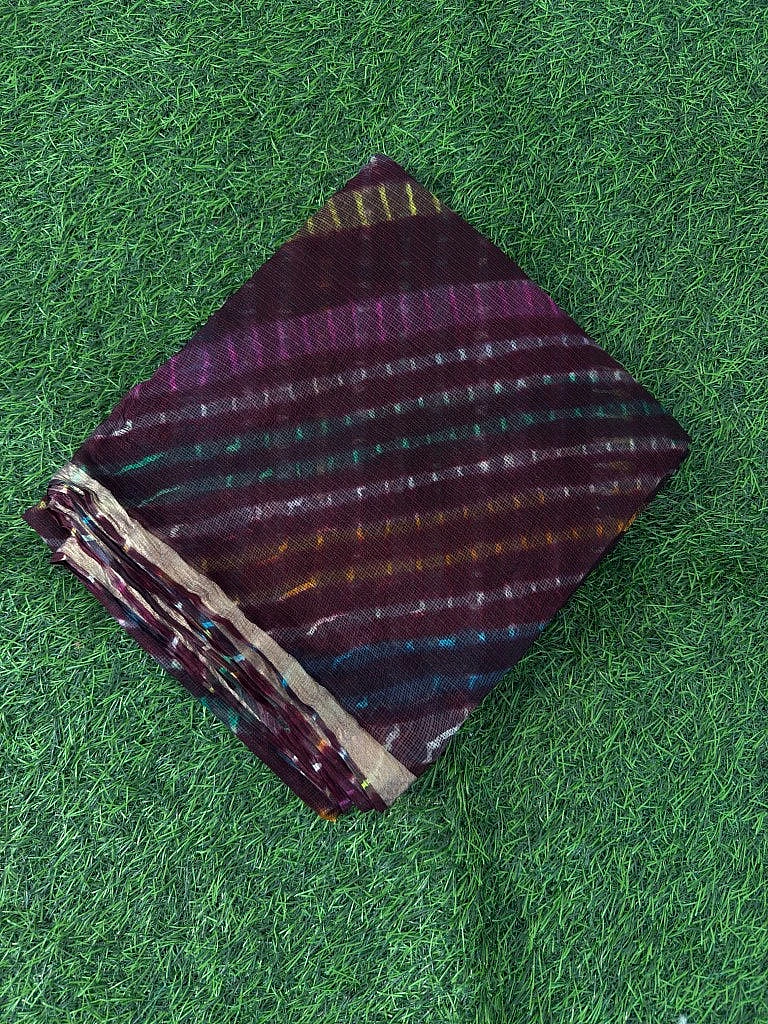 Pure Kota Silk Multi-Colour Leheriya Saree (Brown) - Image 2