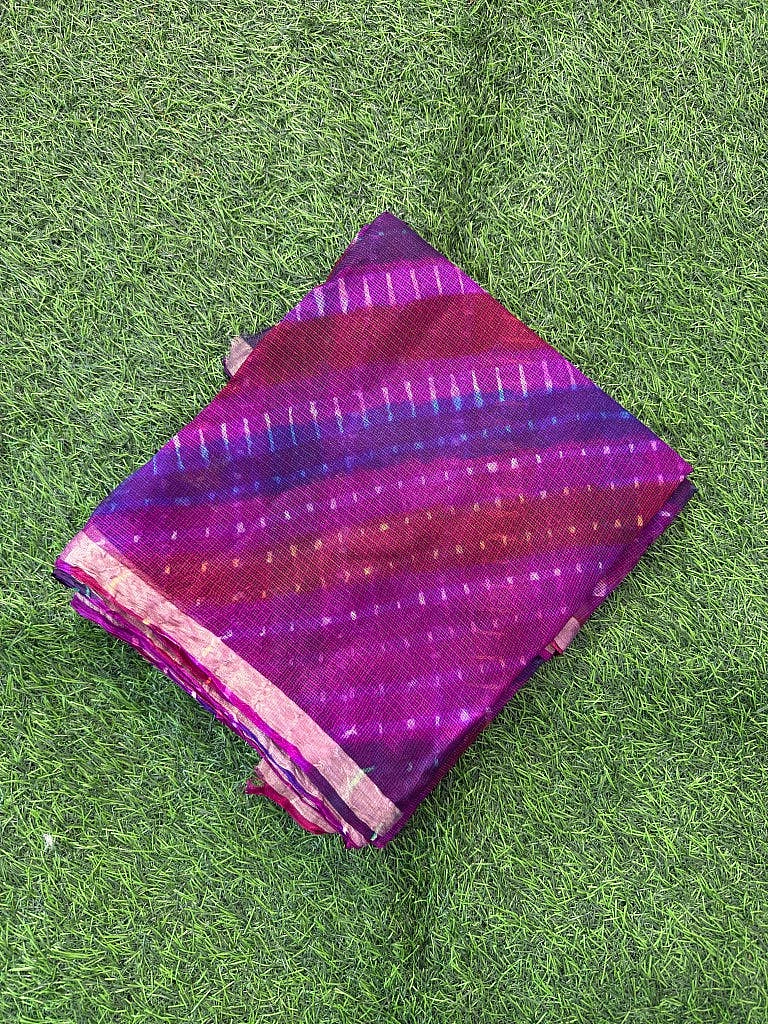 Pure Kota Silk Multi-Colour Leheriya Saree (Purple) - Image 2