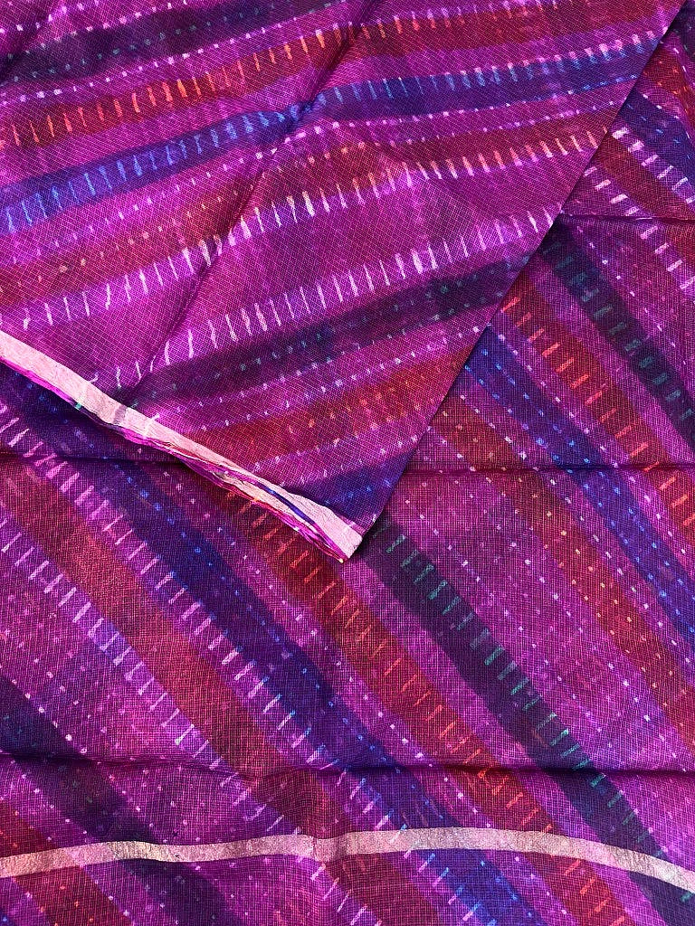Pure Kota Silk Multi-Colour Leheriya Saree (Purple) - Image 3