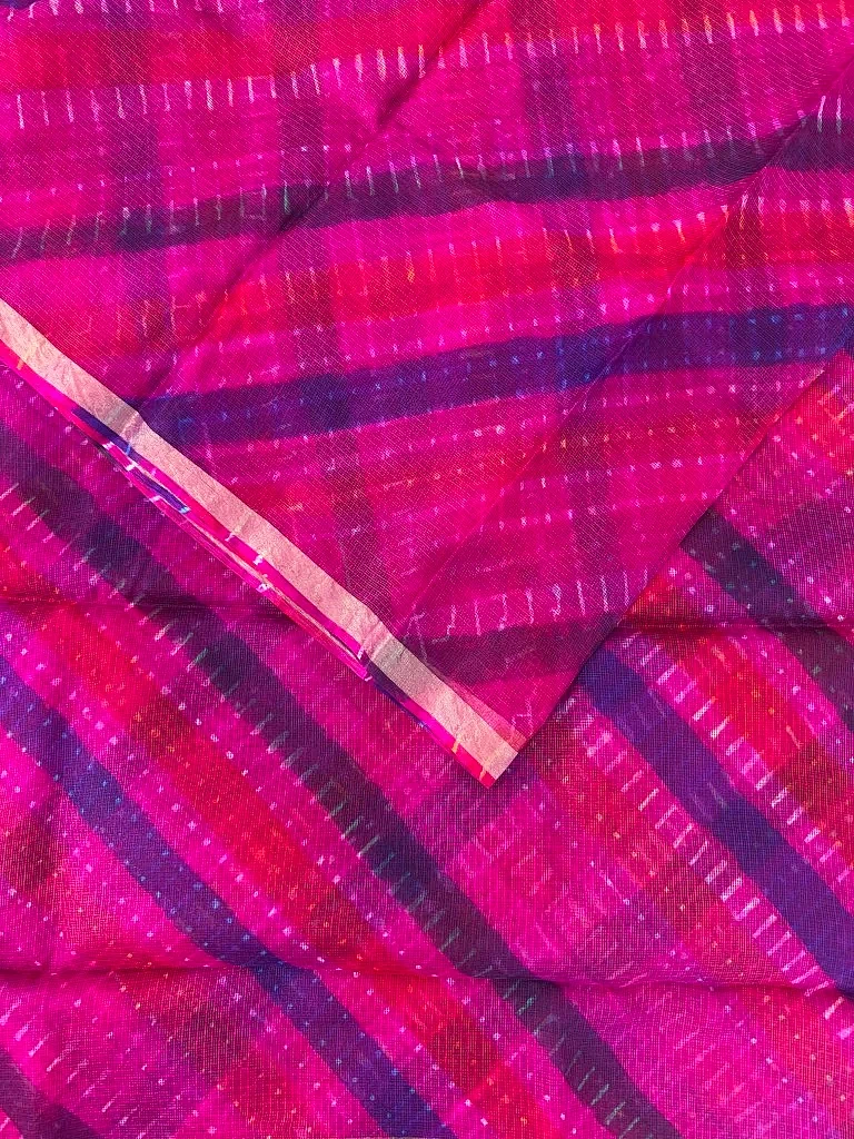 Pure Kota Silk Multi-Colour Leheriya Saree (Pink) - Image 2