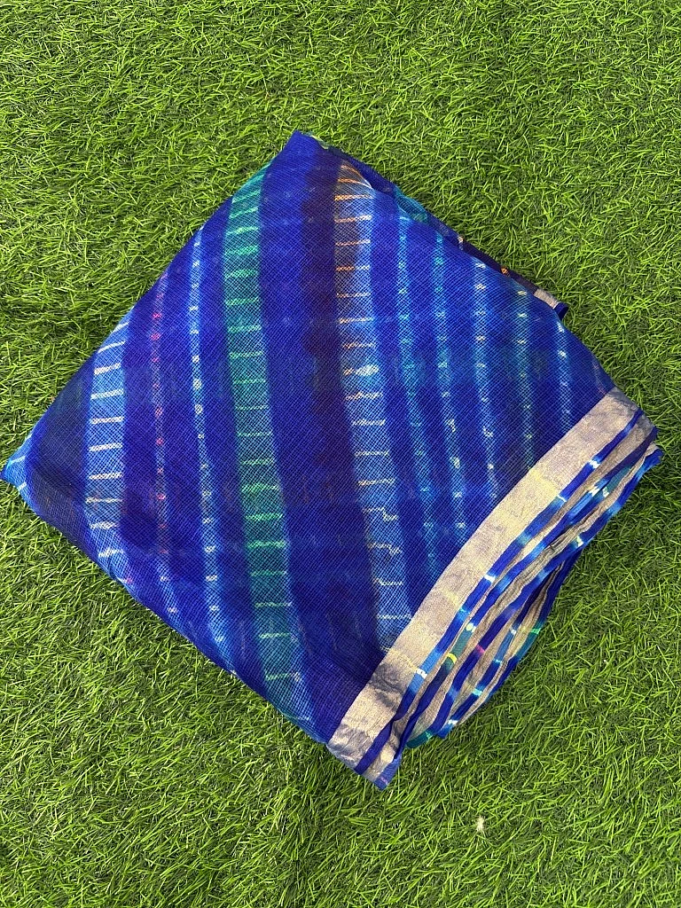 Pure Kota Silk Multi-Colour Leheriya Saree (Blue) - Image 3