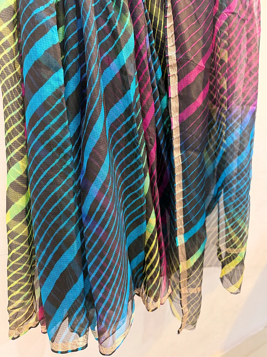Pure Kota Silk Saree (Black Blue Pink) - Image 2