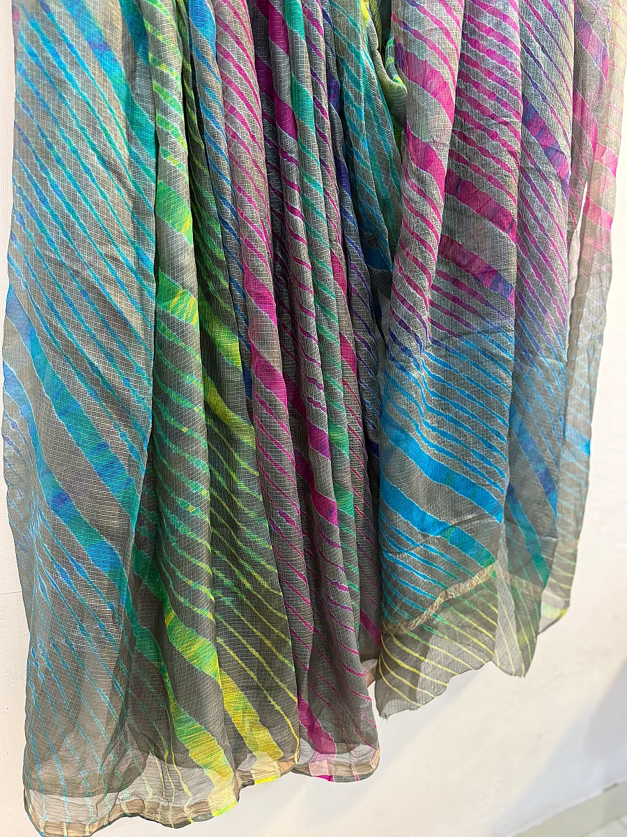 Pure Kota Silk Saree ( Pink Yellow Blue) - Image 2