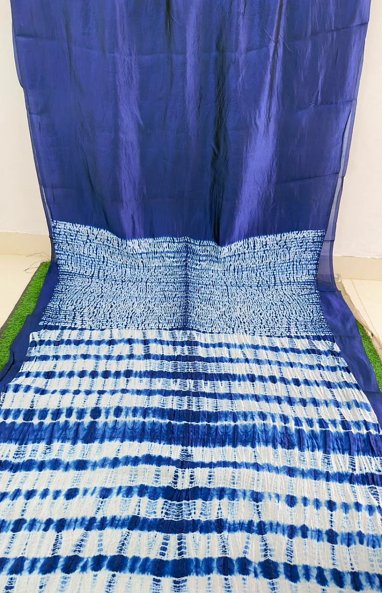 Pure Silk Shibori & Tie-Dye Saree 💙✨ - Image 2