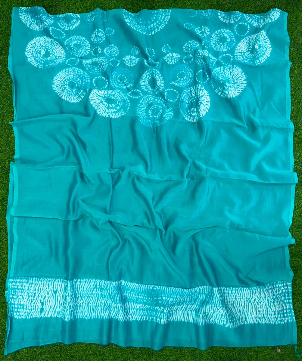 Teal Pure Chanderi fabric with stunning handmade Shibori — new design dress pieces - Image 2