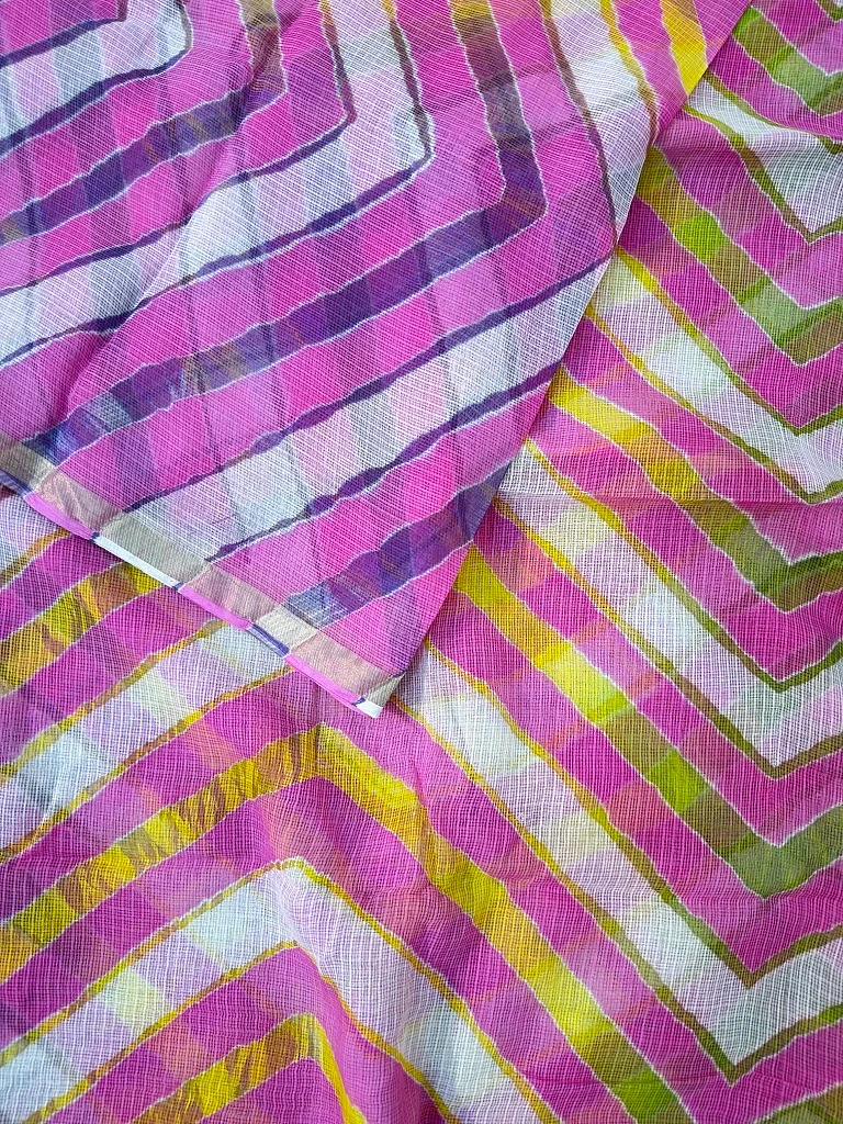 Pink Pure Kota Cotton Leheriya Multicolour Saree - Image 2
