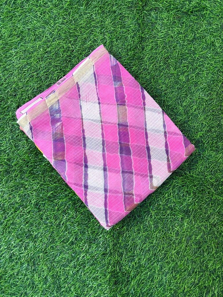 Pink Pure Kota Cotton Leheriya Multicolour Saree - Image 3
