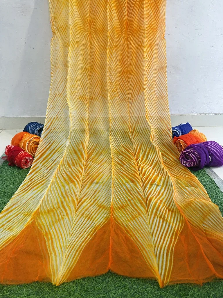 Orange Pure Organza Saree By Rajasthani Creation - Image 2