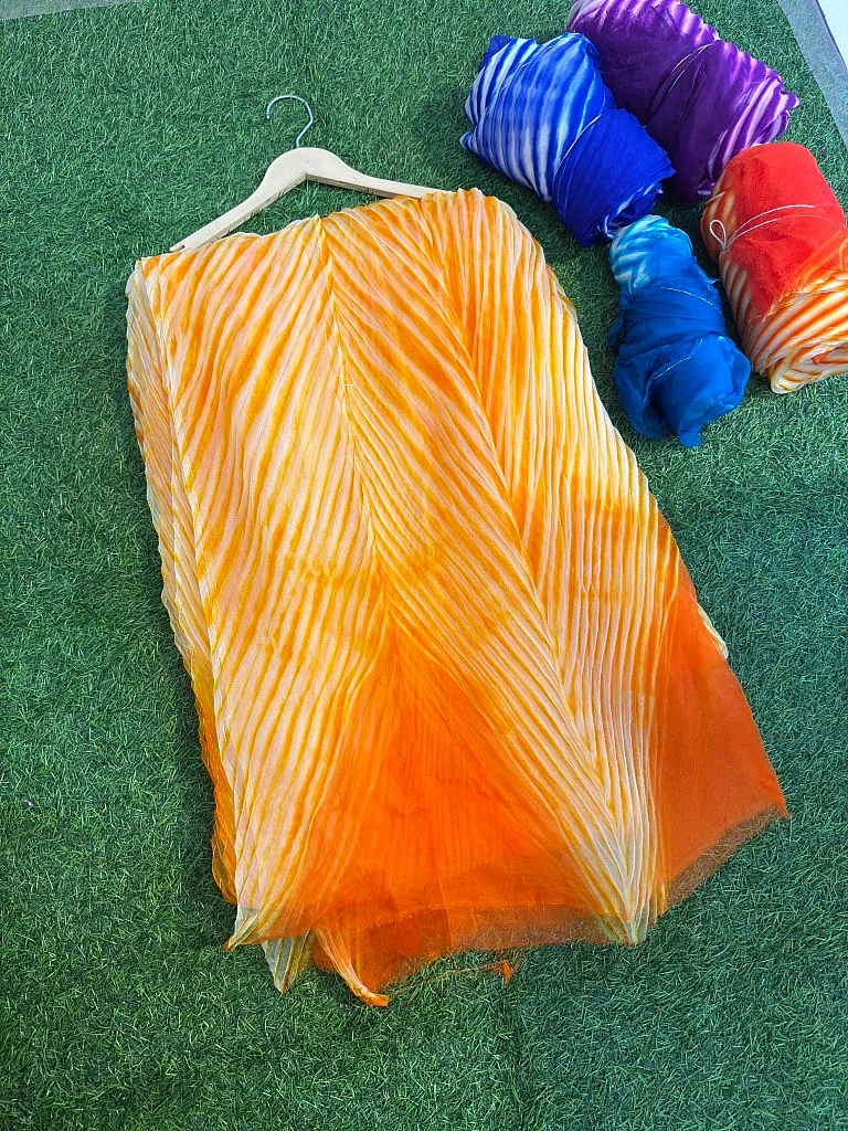 Orange Pure Organza Saree By Rajasthani Creation - Image 3