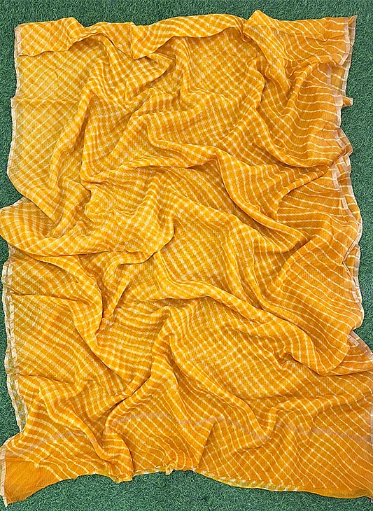 Yellow Kota Cotton Leheriya Mothda Saree