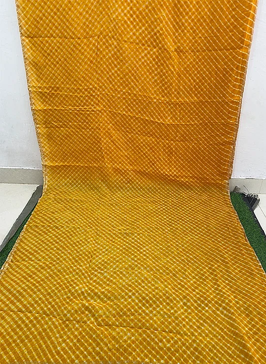 Yellow Kota Cotton Leheriya Mothda Saree - Image 2