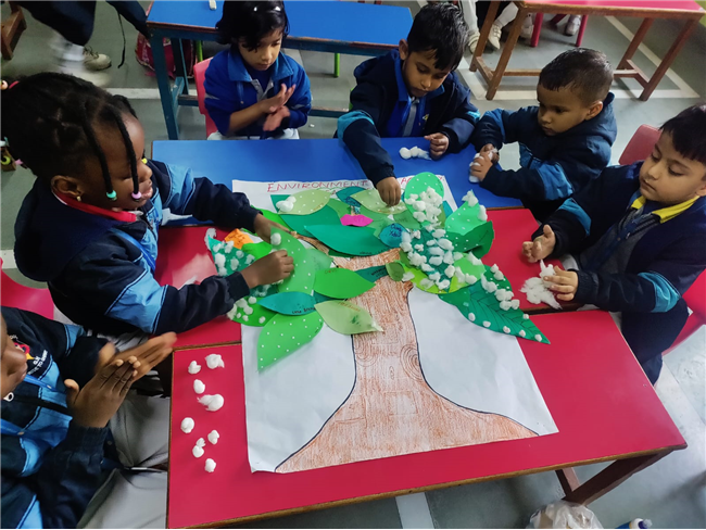 Cotton Pasting Winter Tree Activity