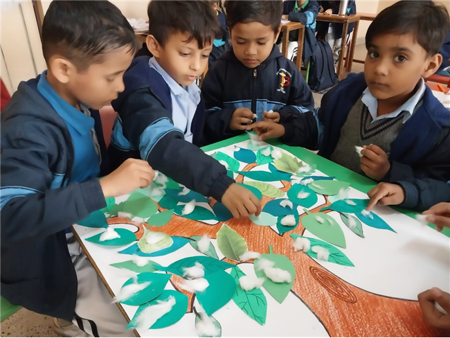 Cotton Pasting Winter Tree Activity