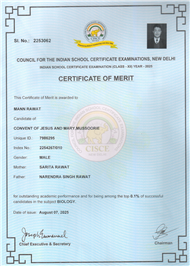 Mann Rawat Awarded Certificate of Merit by CISCE
