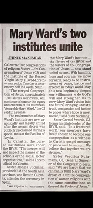 Mary Ward's two institutes unite