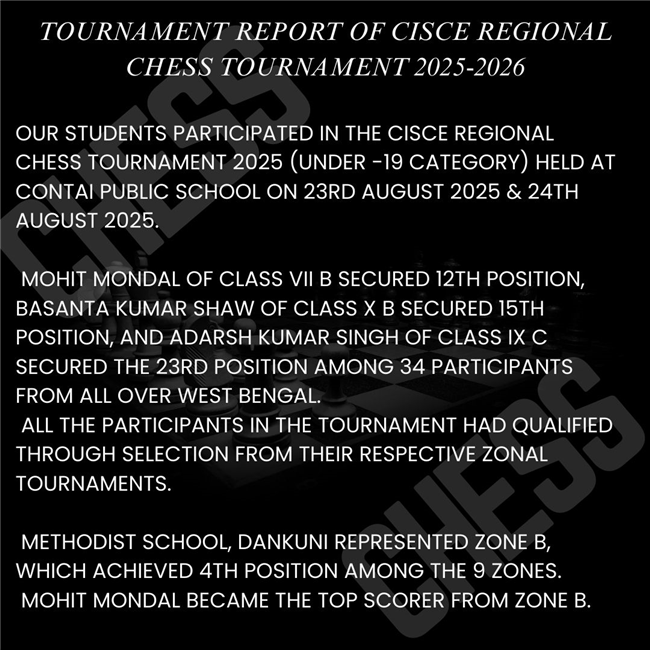 TOURNAMENT REPORT OF CISCE REGIONAL CHESS TOURNAMENT 2025-2026