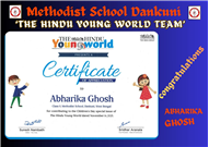 Abharika Ghosh -Guest Editor by ‘The Hindu Young World Team’ at Chennai for her article ‘