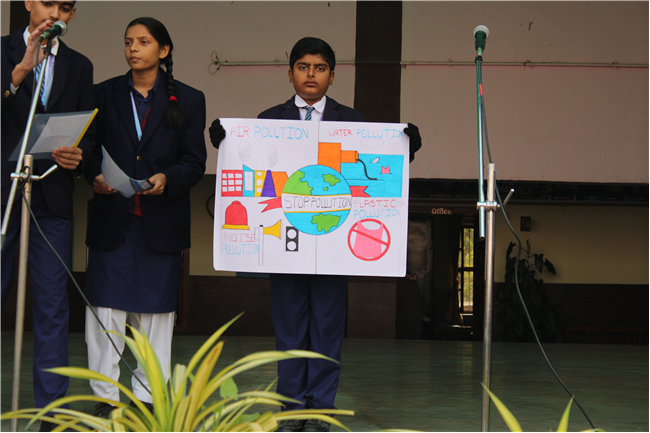 Assembly by Class 7-A; Topic - National Pollution Control Day, 2nd Dec. 2025