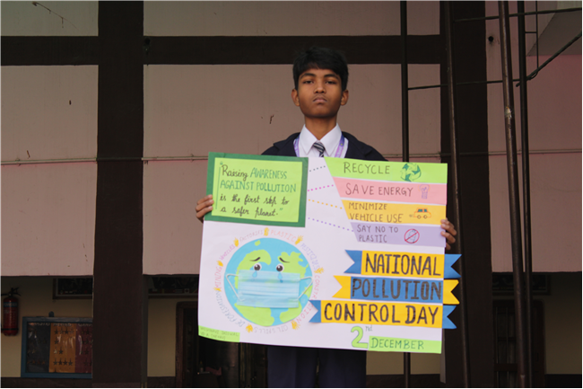 Assembly by Class 7-A; Topic - National Pollution Control Day, 2nd Dec. 2025
