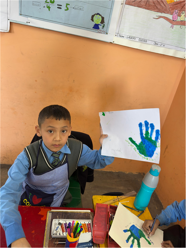 Class 2-A Activity (Our Earth – Hand Painting and Ear Bud Painting)