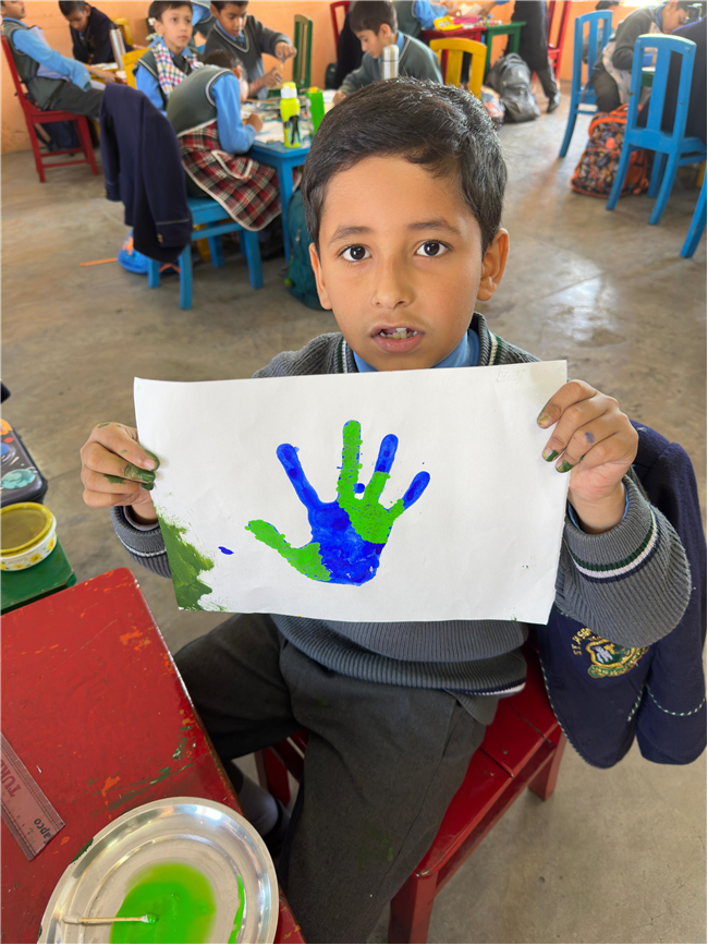 Class 2-A Activity (Our Earth – Hand Painting and Ear Bud Painting)