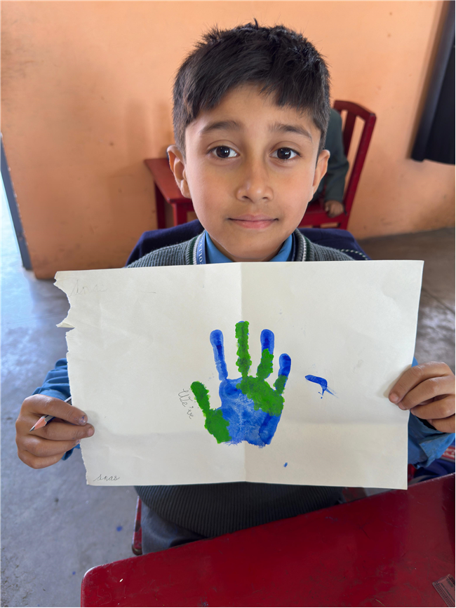 Class 2-A Activity (Our Earth – Hand Painting and Ear Bud Painting)