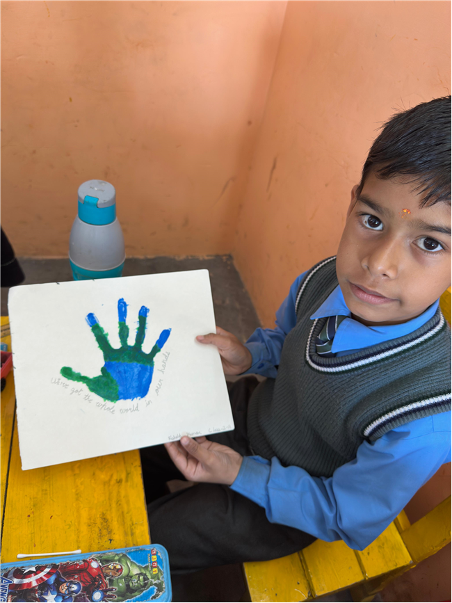 Class 2-A Activity (Our Earth – Hand Painting and Ear Bud Painting)