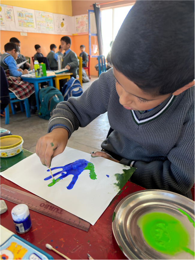 Class 2-A Activity (Our Earth – Hand Painting and Ear Bud Painting)