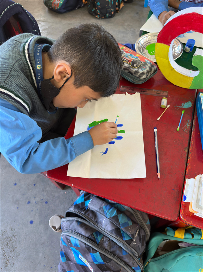 Class 2-A Activity (Our Earth – Hand Painting and Ear Bud Painting)