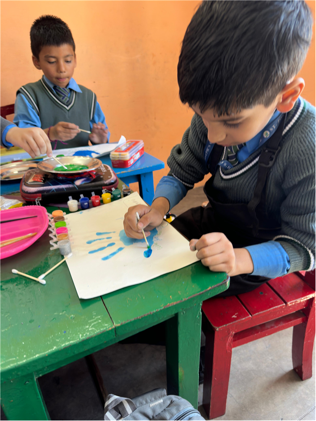 Class 2-A Activity (Our Earth – Hand Painting and Ear Bud Painting)