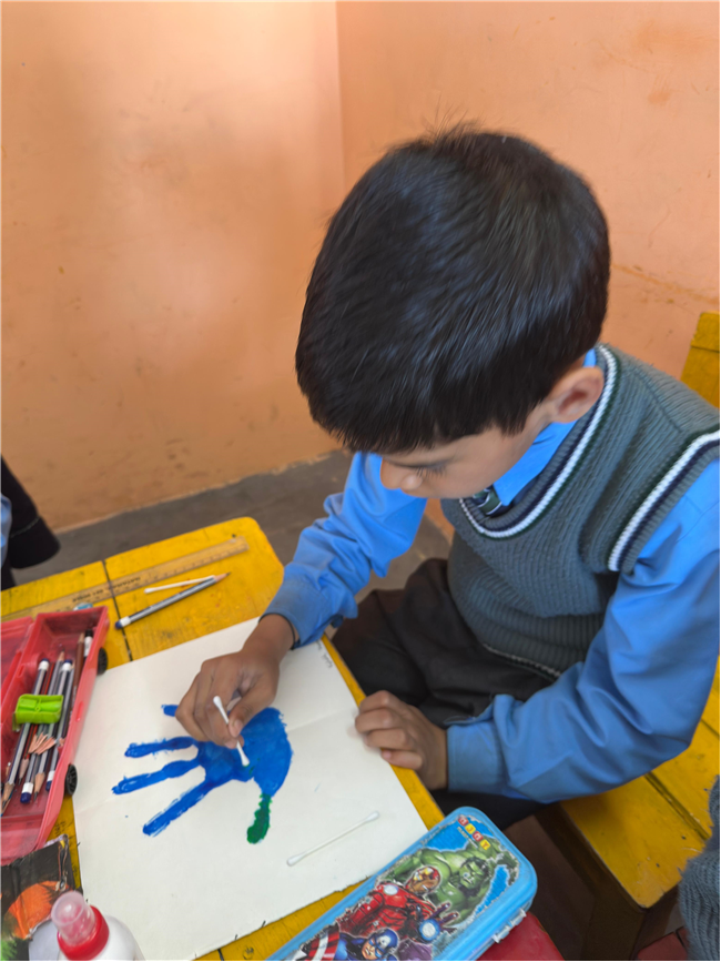 Class 2-A Activity (Our Earth – Hand Painting and Ear Bud Painting)
