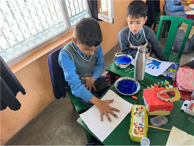 Class 2-A Activity (Our Earth – Hand Painting and Ear Bud Painting)