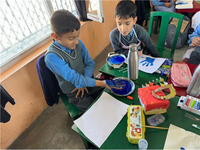 Class 2-A Activity (Our Earth – Hand Painting and Ear Bud Painting)