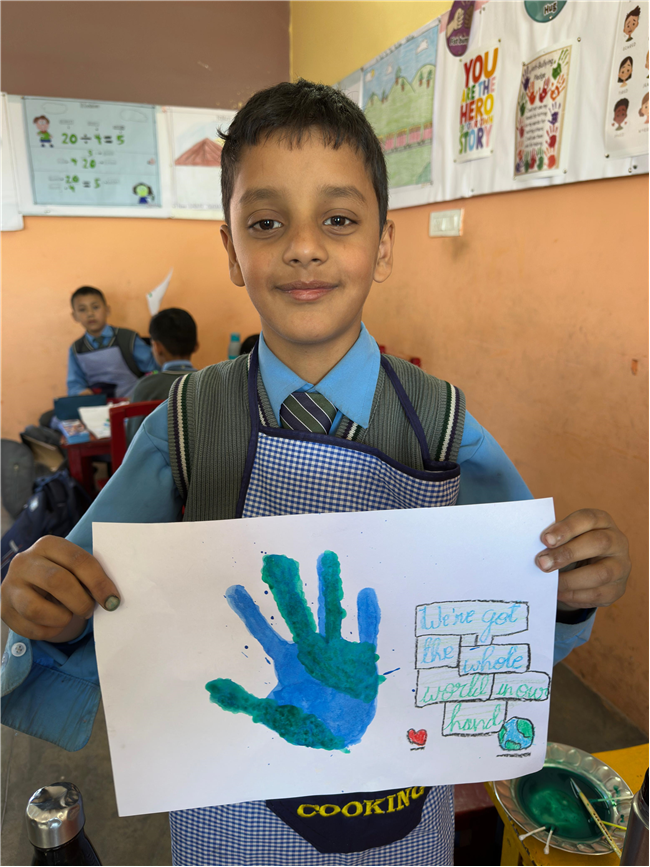 Class 2-A Activity (Our Earth – Hand Painting and Ear Bud Painting)