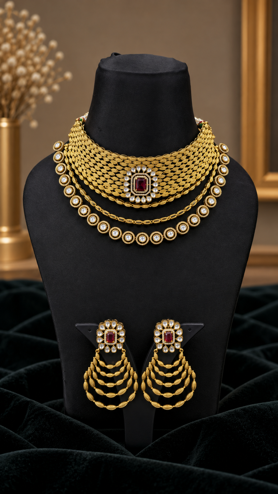 Traditional Gold-Look Layered Choker Set - Image 3