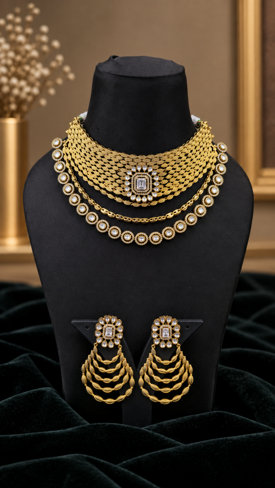 Traditional Gold-Look Layered Choker Set