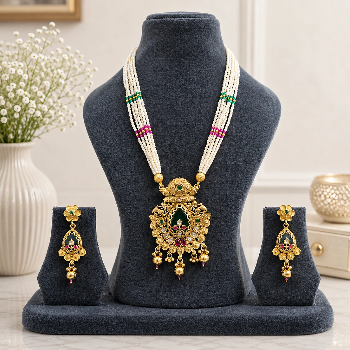 Heritage Pearl Kundan Necklace Set