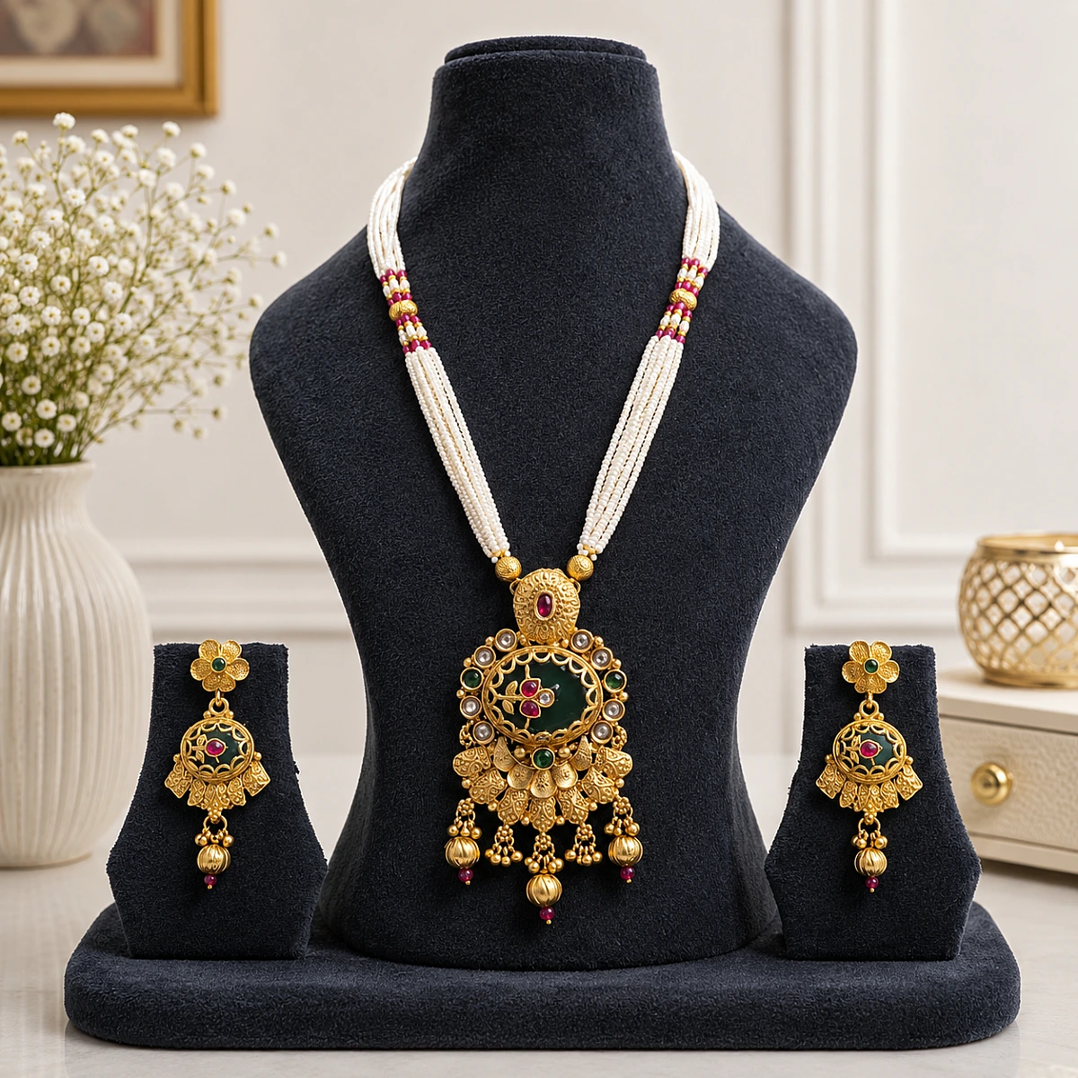 Heritage Pearl Kundan Necklace Set
