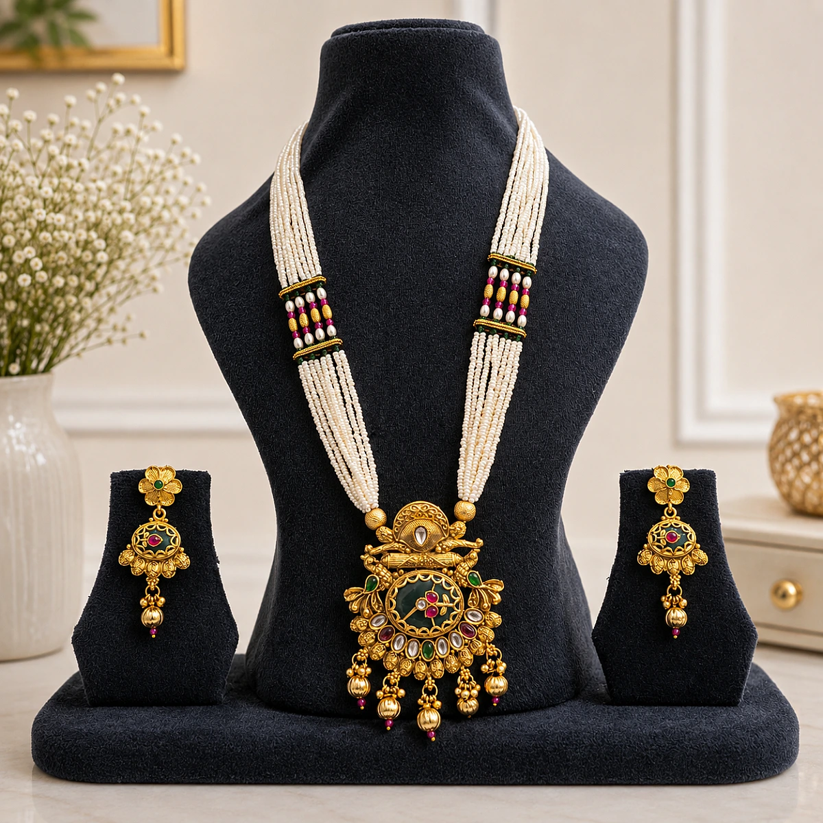 Heritage Pearl Kundan Necklace Set