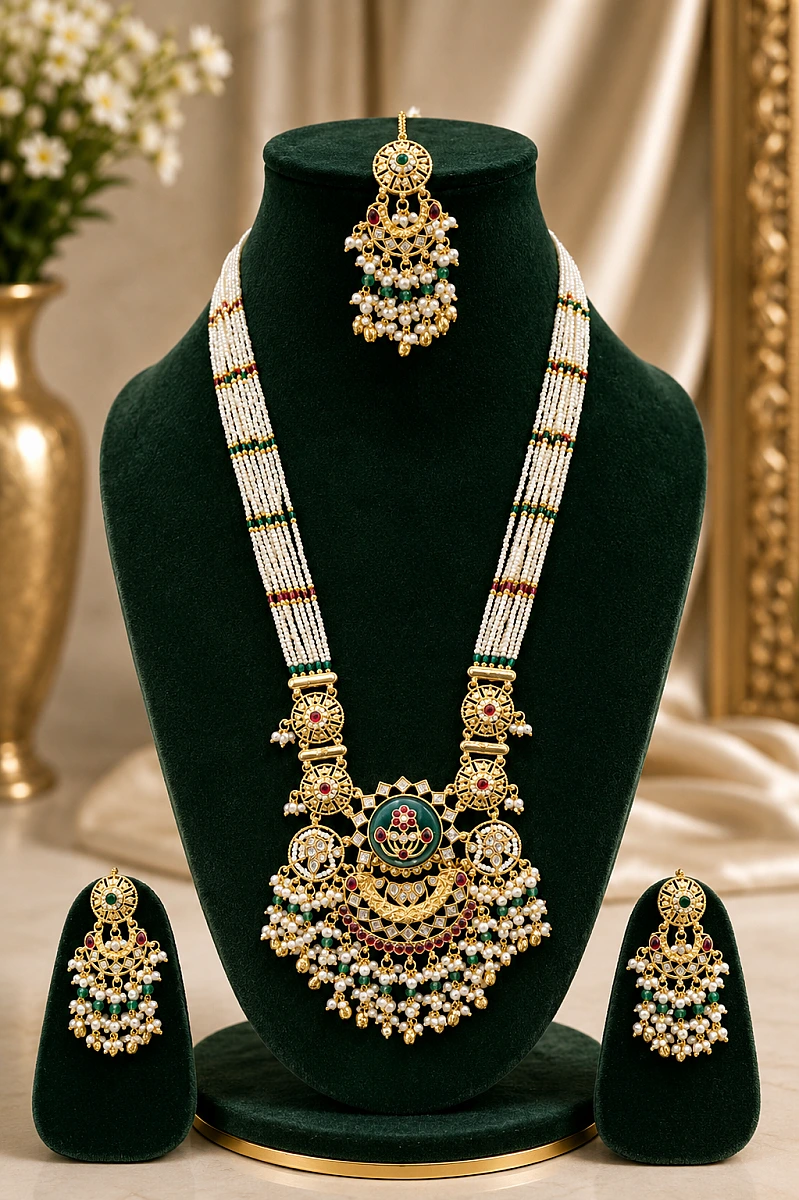 Heritage Pearl Kundan Necklace Set - Image 2
