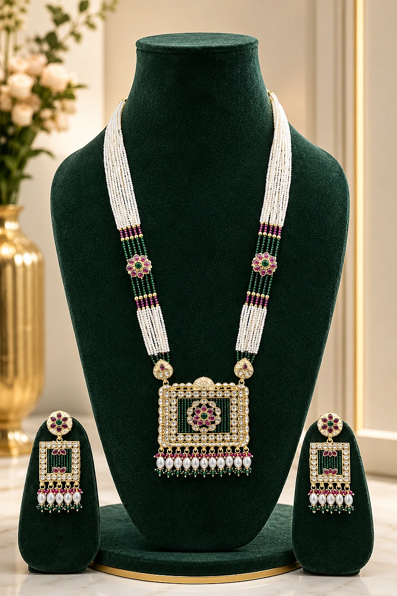 Heritage Pearl Kundan Necklace Set - Image 2